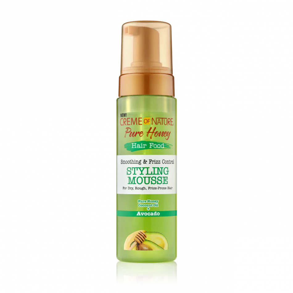 CREME OF NATURE PURE HONEY Hair Food Smoothing & Frizz Control Styling Mousse 7oz