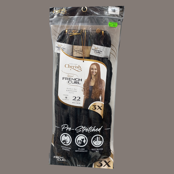 Cherish Spiral French Curl Braiding Hair - 3X Pre-Stretched, 22 inches (Color 1B)