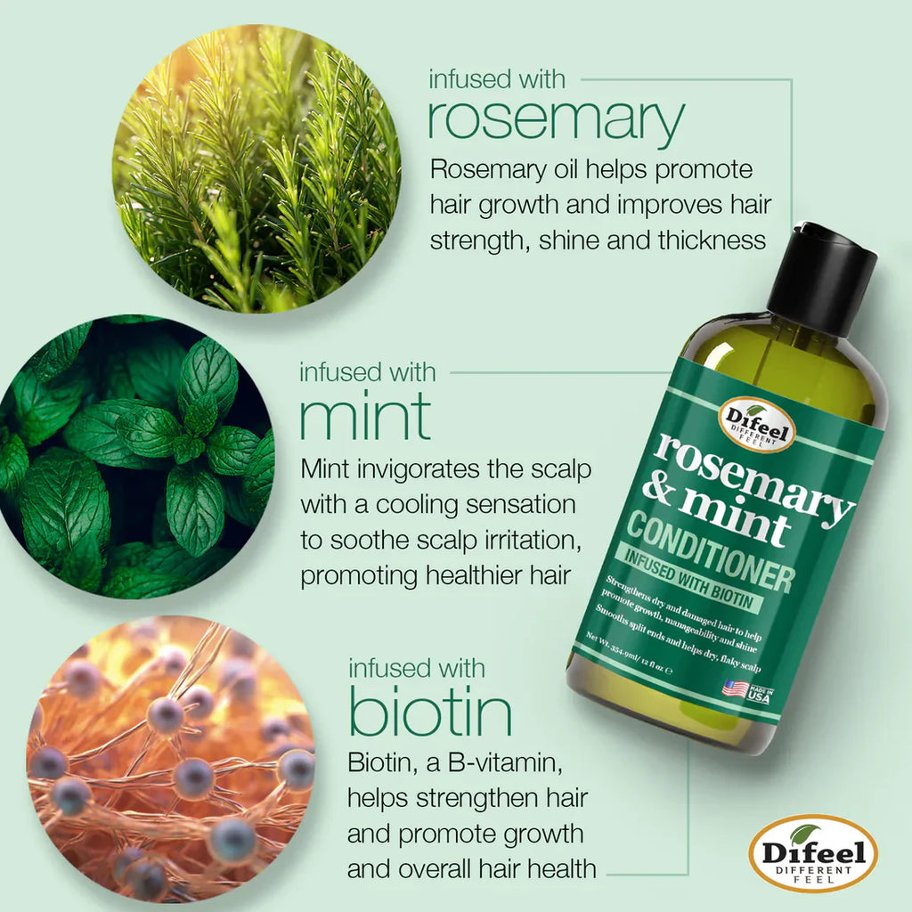 DIFEEL ROSEMARY AND MINT HAIR STRENGTHENING CONDITIONER WITH BIOTIN 12 oz