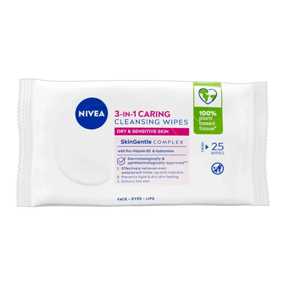 NIVEA 3-in-1 Caring Cleansing Wipes – Dry & Sensitive Skin