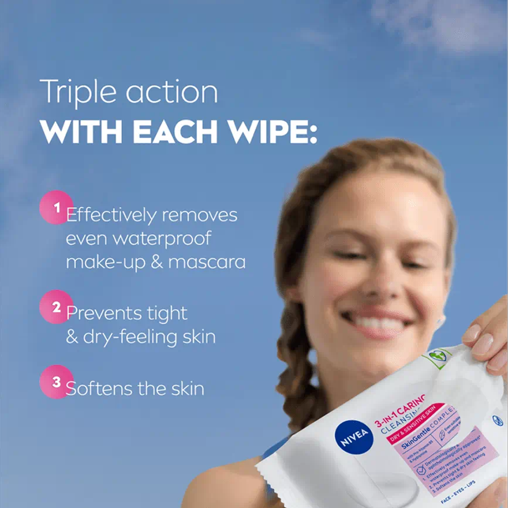 NIVEA 3-in-1 Caring Cleansing Wipes – Dry & Sensitive Skin