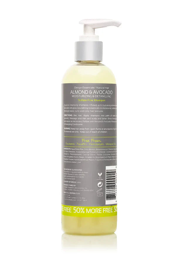DESIGN ESSENTIALS ALMOND & AVOCADO MOISTURIZING & DETANGLING SULFATE-FREE SHAMPOO-12 OZ