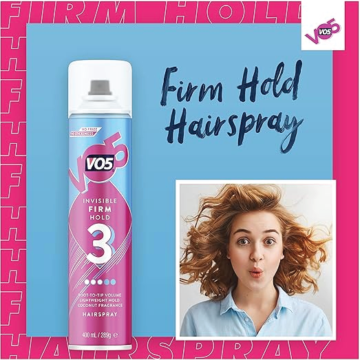 VO5 invisible Firm Hold 3 Hair Spray coconut fragrance light weight Hold 400ml