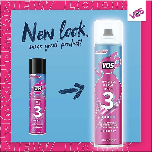 VO5 invisible Firm Hold 3 Hair Spray coconut fragrance light weight Hold 400ml