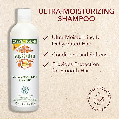 Shampoo with Mango & Shea Butter by Creme of Nature, Ultra Moisturizing for Dry Dehydrated Hair 355ml