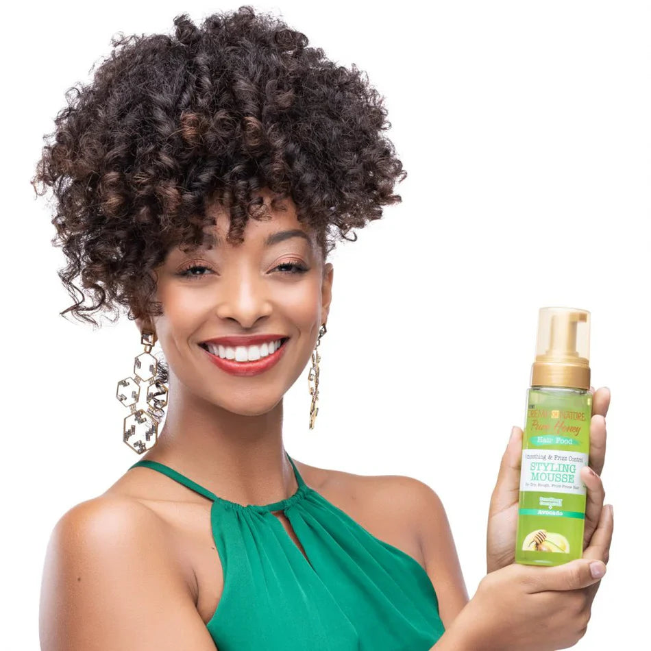 CREME OF NATURE PURE HONEY Hair Food Smoothing & Frizz Control Styling Mousse 7oz