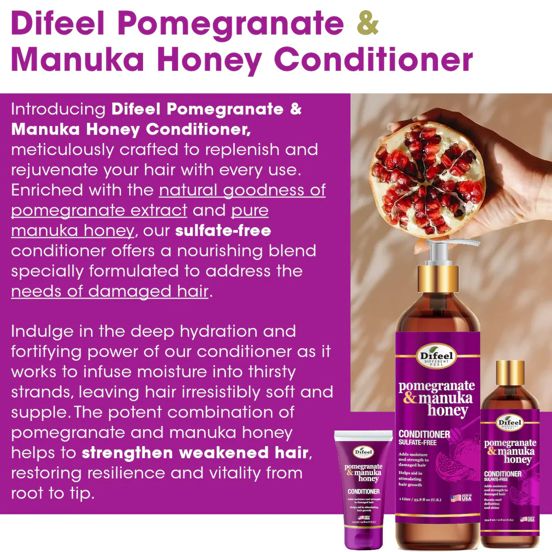 DIFEEL POMEGRANATE & MANUKA HONEY SULFATE-FREE CONDITIONER 33 oz