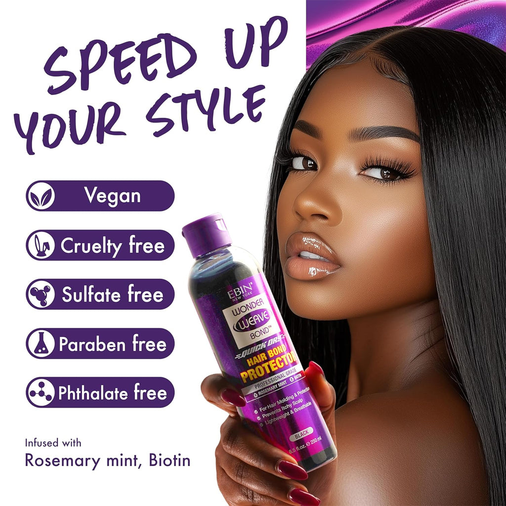 Ebin Wonder Weave Bond Glue & Hair Black - Protector - Spray 250ml