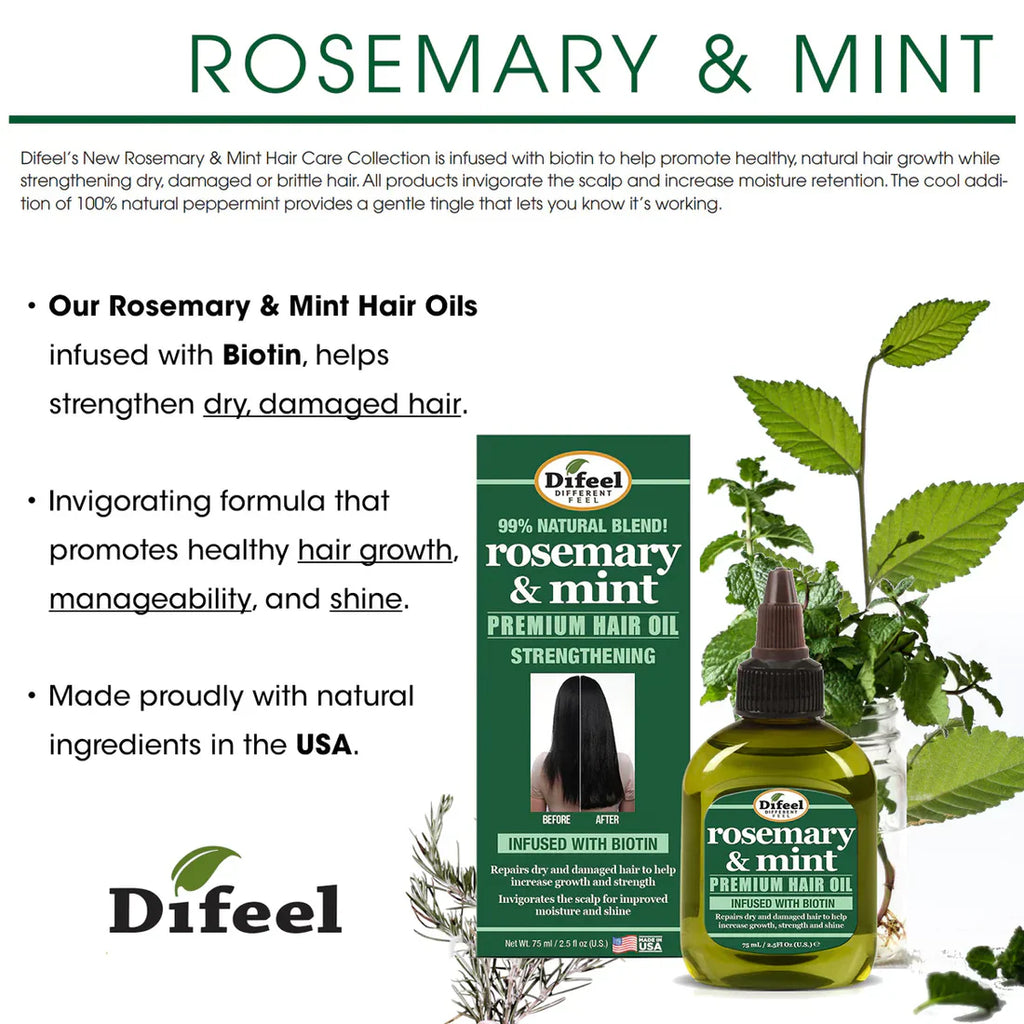 DIFEEL ROSEMARY AND MINT PREMIUM HAIR OIL WITH BIOTIN 2.5 OZ.