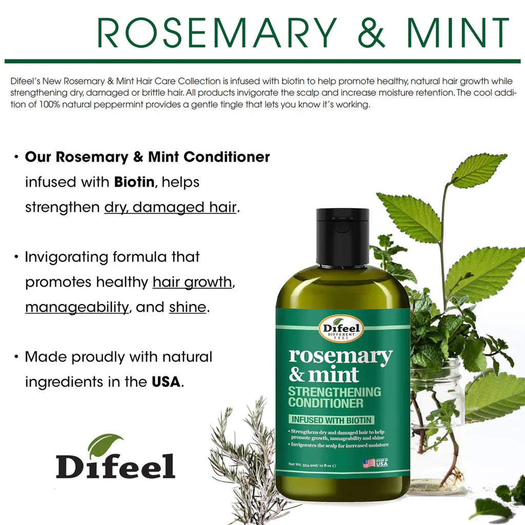 DIFEEL ROSEMARY AND MINT HAIR STRENGTHENING CONDITIONER WITH BIOTIN 12 oz