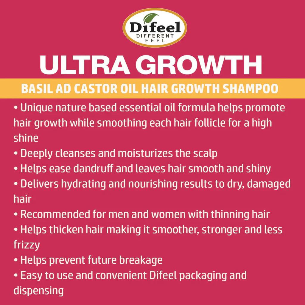 DIFEEL ULTRA GROWTH BASIL & CASTOR OIL PRO GROWTH SHAMPOO 33.8 OZ