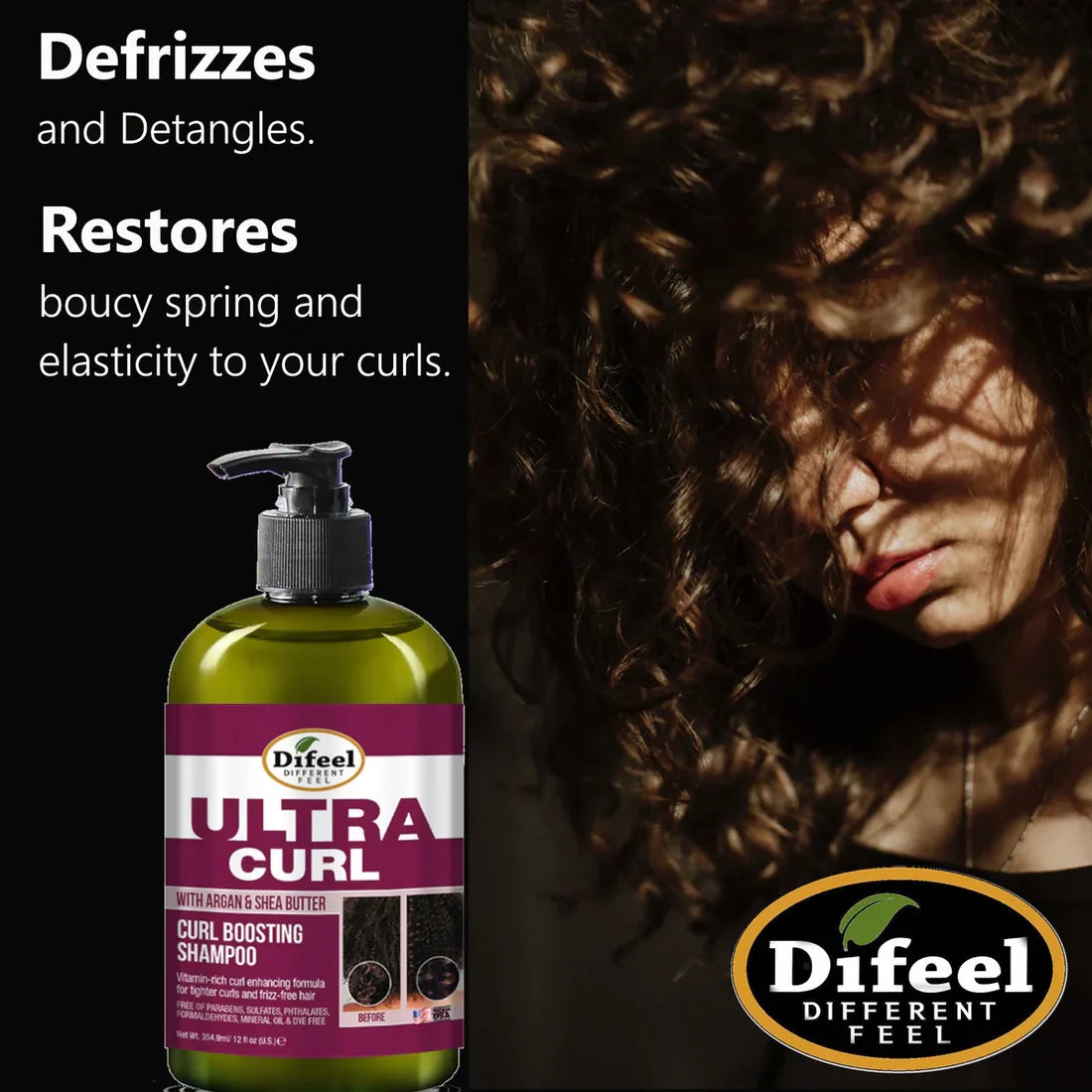 DIFEEL ULTRA CURL WITH ARGAN & SHEA BUTTER - CURL BOOSTING SHAMPOO 12 OZ.