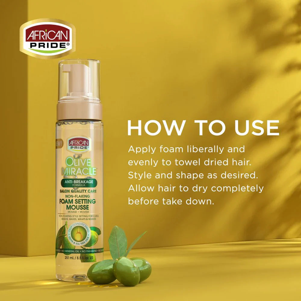 AFRICAN PRIDE OLIVE MIRACLE FOAM SETTING MOUSSE, 8.5FL OZ