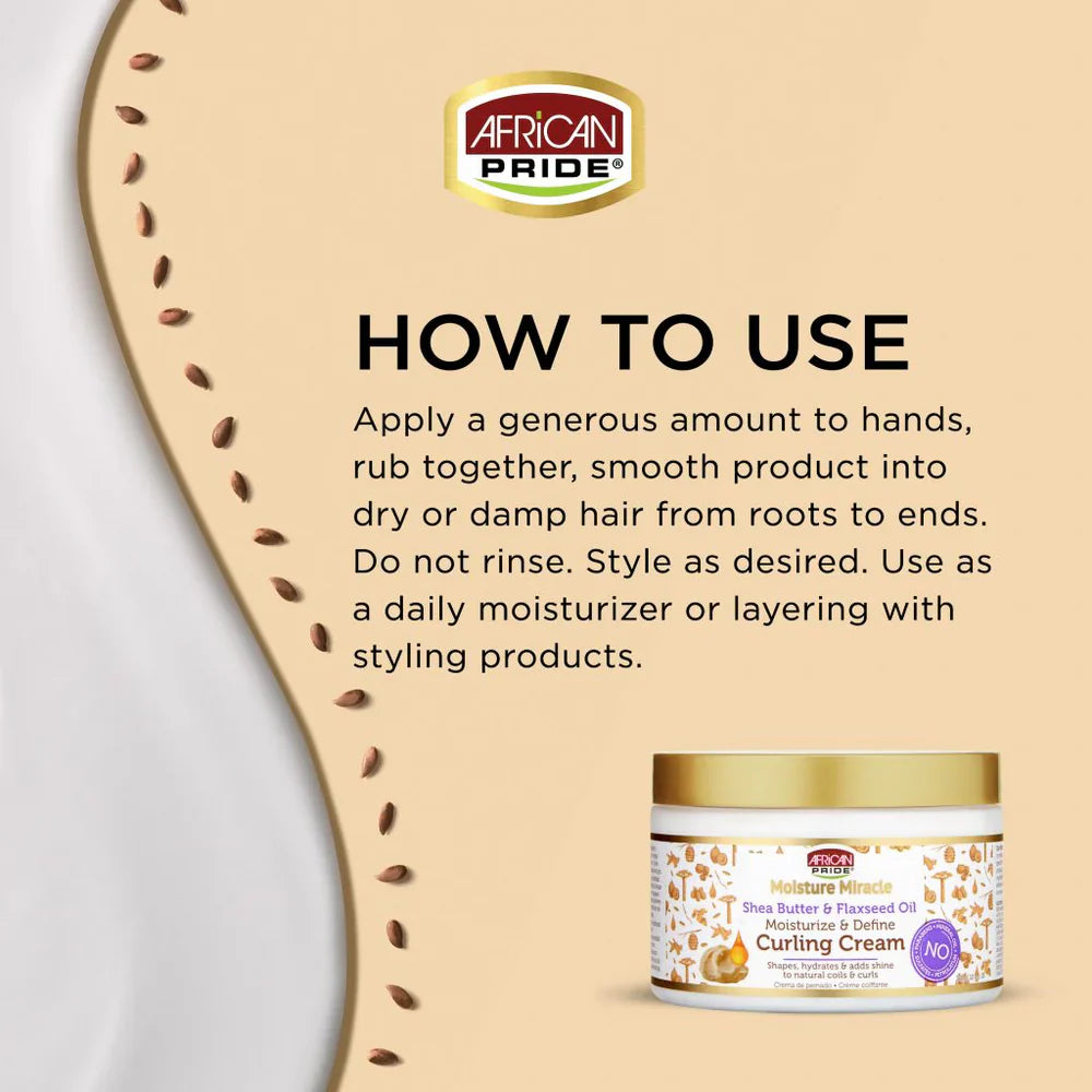 AFRICAN PRIDE MOISTURE MIRACLE SHEA BUTTER & FLAXSEED OIL CURLING CREAM, 12OZ