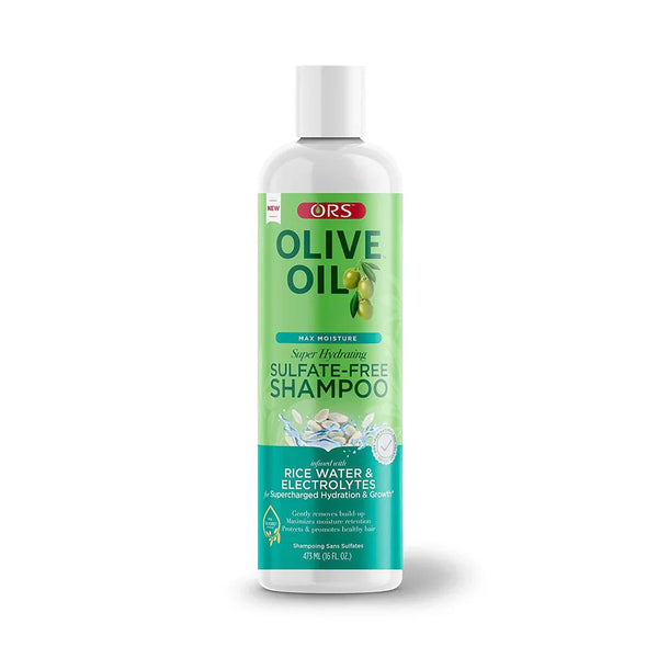 ORS OLIVE OIL MAX MOISTURE SUPER HYDRATING SULFATE-FREE SHAMPOO, INFUSED WITH RICE WATER AND ELECTROLYTES FOR SUPERCHARGED HYDRATION & GROWTH 16OZ